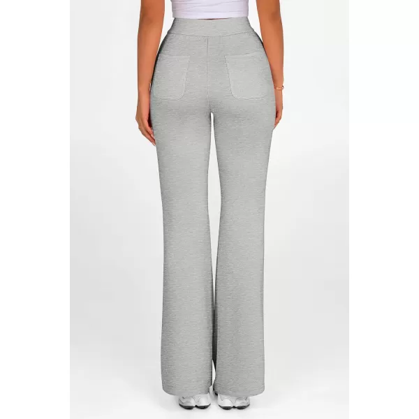 imagePRETTYGARDEN Womens 2024 Casual Flare Pants Elastic High Waisted Drawstring Bell Bottom Bootcut Leggings Lounge SweatpantsLight Grey