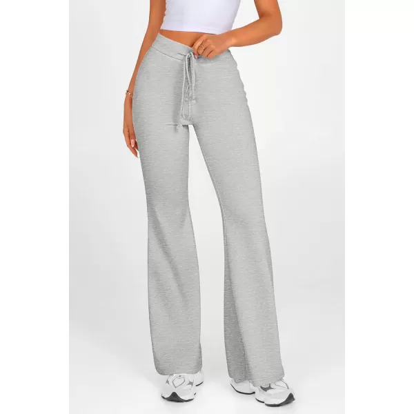 imagePRETTYGARDEN Womens 2024 Casual Flare Pants Elastic High Waisted Drawstring Bell Bottom Bootcut Leggings Lounge SweatpantsLight Grey