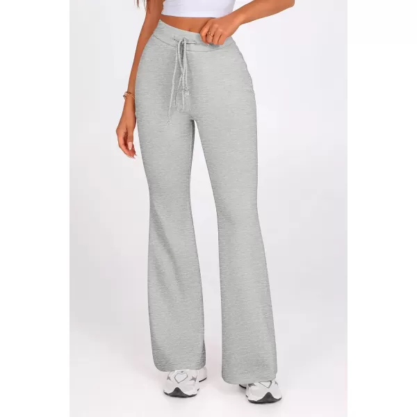 imagePRETTYGARDEN Womens 2024 Casual Flare Pants Elastic High Waisted Drawstring Bell Bottom Bootcut Leggings Lounge SweatpantsLight Grey