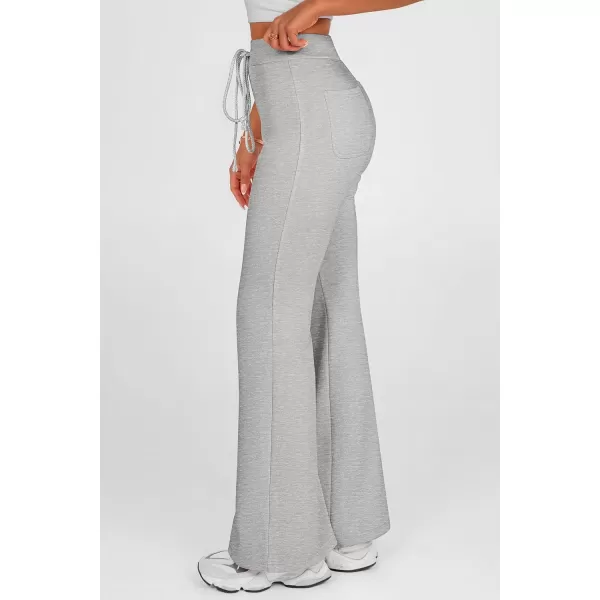 imagePRETTYGARDEN Womens 2024 Casual Flare Pants Elastic High Waisted Drawstring Bell Bottom Bootcut Leggings Lounge SweatpantsLight Grey