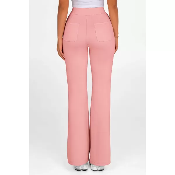 imagePRETTYGARDEN Womens 2024 Casual Flare Pants Elastic High Waisted Drawstring Bell Bottom Bootcut Leggings Lounge SweatpantsPink
