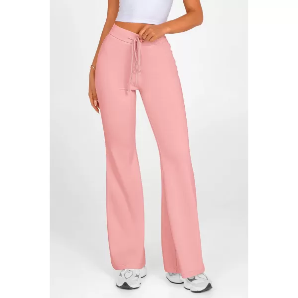 imagePRETTYGARDEN Womens 2024 Casual Flare Pants Elastic High Waisted Drawstring Bell Bottom Bootcut Leggings Lounge SweatpantsPink