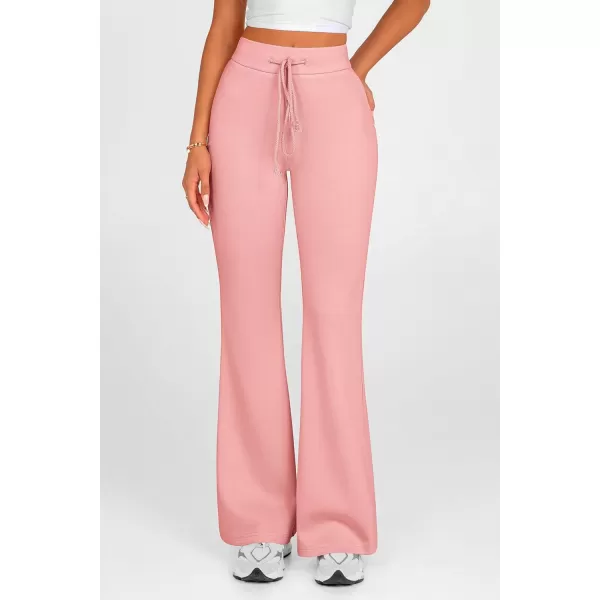 imagePRETTYGARDEN Womens 2024 Casual Flare Pants Elastic High Waisted Drawstring Bell Bottom Bootcut Leggings Lounge SweatpantsPink