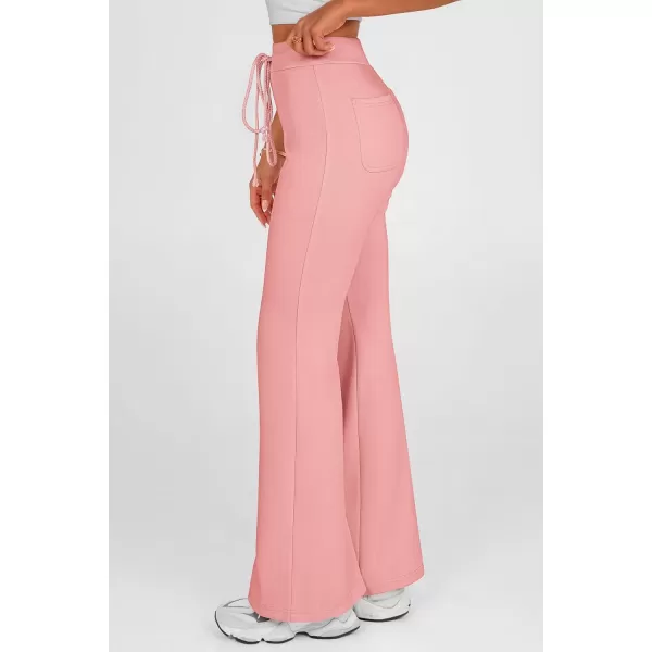 imagePRETTYGARDEN Womens 2024 Casual Flare Pants Elastic High Waisted Drawstring Bell Bottom Bootcut Leggings Lounge SweatpantsPink