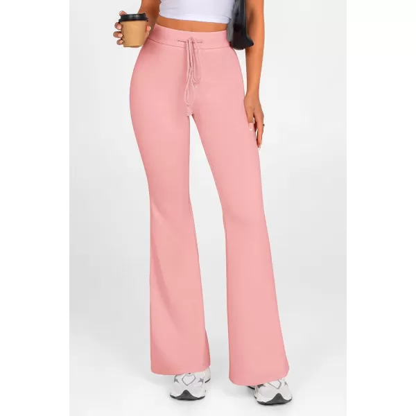 imagePRETTYGARDEN Womens 2024 Casual Flare Pants Elastic High Waisted Drawstring Bell Bottom Bootcut Leggings Lounge SweatpantsPink