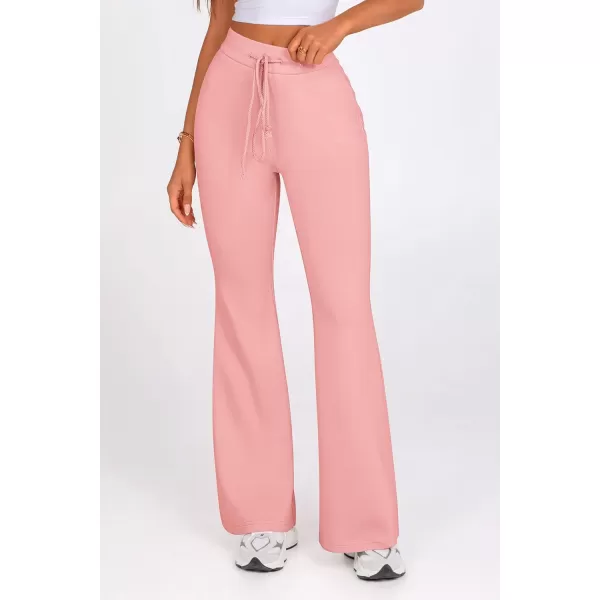 imagePRETTYGARDEN Womens 2024 Casual Flare Pants Elastic High Waisted Drawstring Bell Bottom Bootcut Leggings Lounge SweatpantsPink