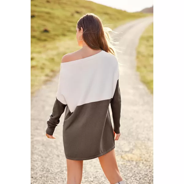 imagePRETTYGARDEN Womens Causal Loose Sweater Color Block Knit Pullover Off Shoulder Comfy Jumper TopsCamel