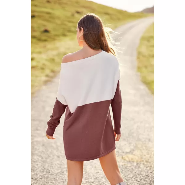 imagePRETTYGARDEN Womens Causal Loose Sweater Color Block Knit Pullover Off Shoulder Comfy Jumper TopsDusty Pink