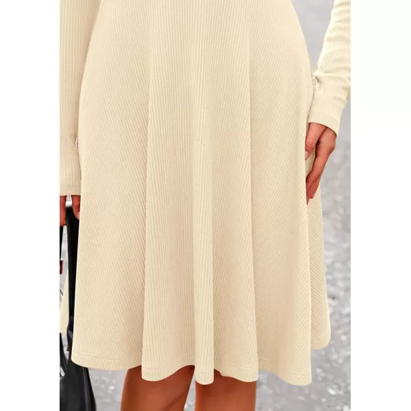 imagePRETTYGARDEN Womens Fall Short Dress Ribbed Knit Crewneck Long Sleeve A Line Flowy Casual Elegant Cute Going Out DressesBeige
