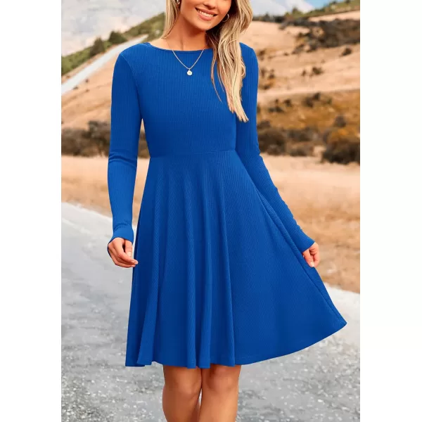 imagePRETTYGARDEN Womens Fall Short Dress Ribbed Knit Crewneck Long Sleeve A Line Flowy Casual Elegant Cute Going Out DressesBlue