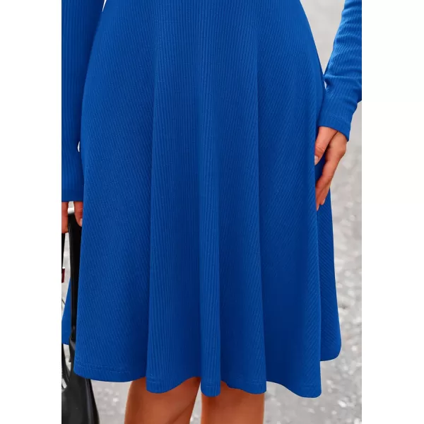 imagePRETTYGARDEN Womens Fall Short Dress Ribbed Knit Crewneck Long Sleeve A Line Flowy Casual Elegant Cute Going Out DressesBlue