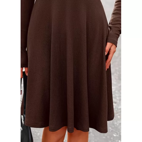 imagePRETTYGARDEN Womens Fall Short Dress Ribbed Knit Crewneck Long Sleeve A Line Flowy Casual Elegant Cute Going Out DressesDark Coffee