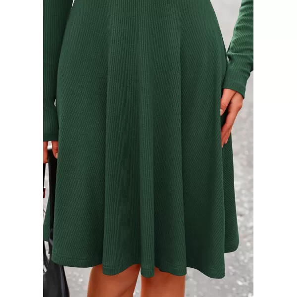 imagePRETTYGARDEN Womens Fall Short Dress Ribbed Knit Crewneck Long Sleeve A Line Flowy Casual Elegant Cute Going Out DressesDark Green