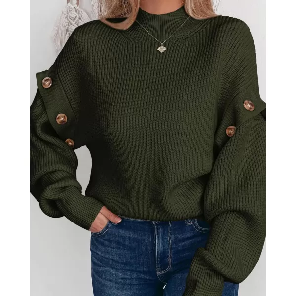 imagePRETTYGARDEN Womens Knit Pullover Sweater 2024 Fall Fashion Clothes Long Sleeve Mock Neck Blouse TopsArmy Green