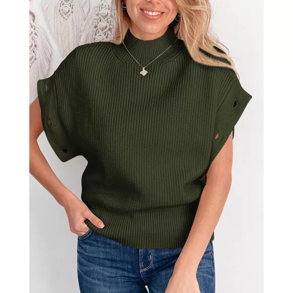 imagePRETTYGARDEN Womens Knit Pullover Sweater 2024 Fall Fashion Clothes Long Sleeve Mock Neck Blouse TopsArmy Green