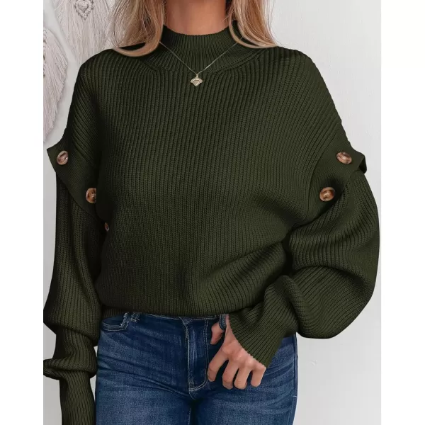 imagePRETTYGARDEN Womens Knit Pullover Sweater 2024 Fall Fashion Clothes Long Sleeve Mock Neck Blouse TopsArmy Green