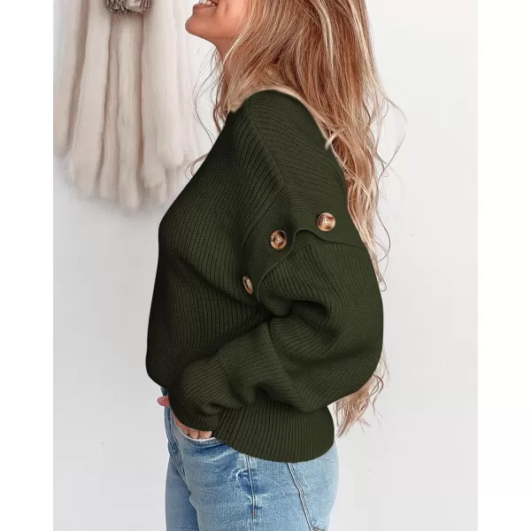 imagePRETTYGARDEN Womens Knit Pullover Sweater 2024 Fall Fashion Clothes Long Sleeve Mock Neck Blouse TopsArmy Green