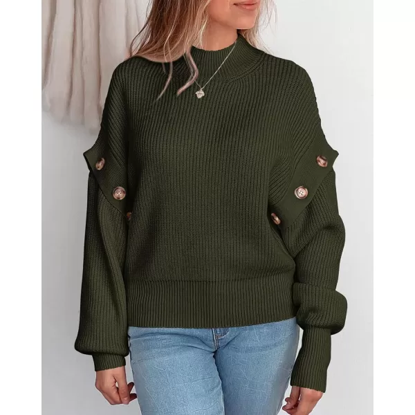 imagePRETTYGARDEN Womens Knit Pullover Sweater 2024 Fall Fashion Clothes Long Sleeve Mock Neck Blouse TopsArmy Green
