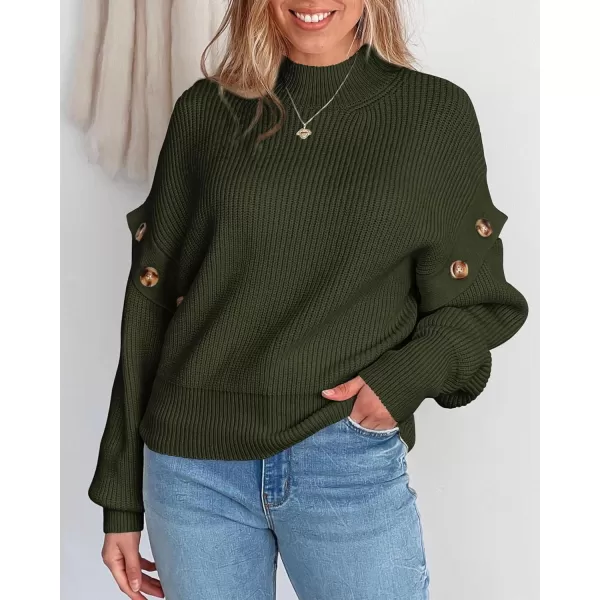 imagePRETTYGARDEN Womens Knit Pullover Sweater 2024 Fall Fashion Clothes Long Sleeve Mock Neck Blouse TopsArmy Green