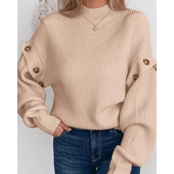 imagePRETTYGARDEN Womens Knit Pullover Sweater 2024 Fall Fashion Clothes Long Sleeve Mock Neck Blouse TopsBeige