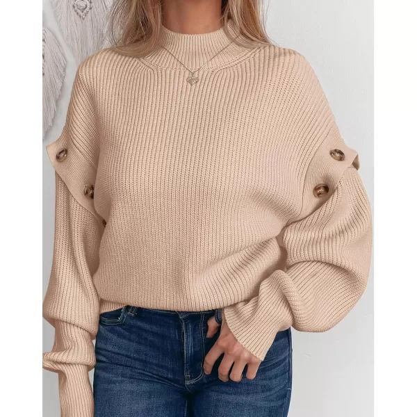 imagePRETTYGARDEN Womens Knit Pullover Sweater 2024 Fall Fashion Clothes Long Sleeve Mock Neck Blouse TopsBeige