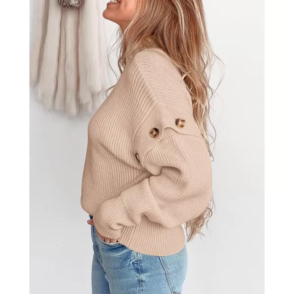 imagePRETTYGARDEN Womens Knit Pullover Sweater 2024 Fall Fashion Clothes Long Sleeve Mock Neck Blouse TopsBeige