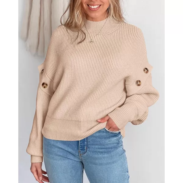 imagePRETTYGARDEN Womens Knit Pullover Sweater 2024 Fall Fashion Clothes Long Sleeve Mock Neck Blouse TopsBeige