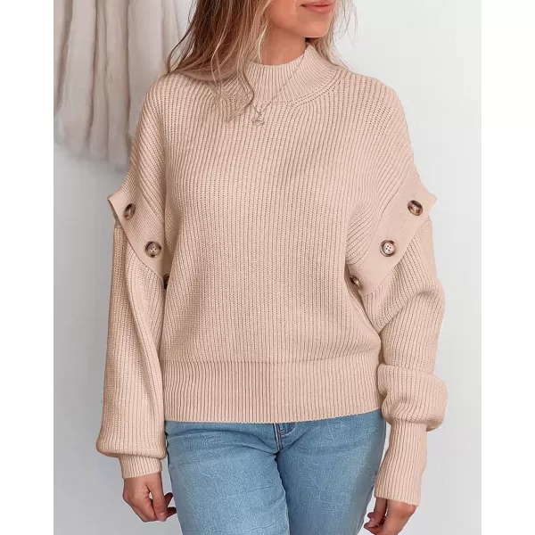 imagePRETTYGARDEN Womens Knit Pullover Sweater 2024 Fall Fashion Clothes Long Sleeve Mock Neck Blouse TopsBeige
