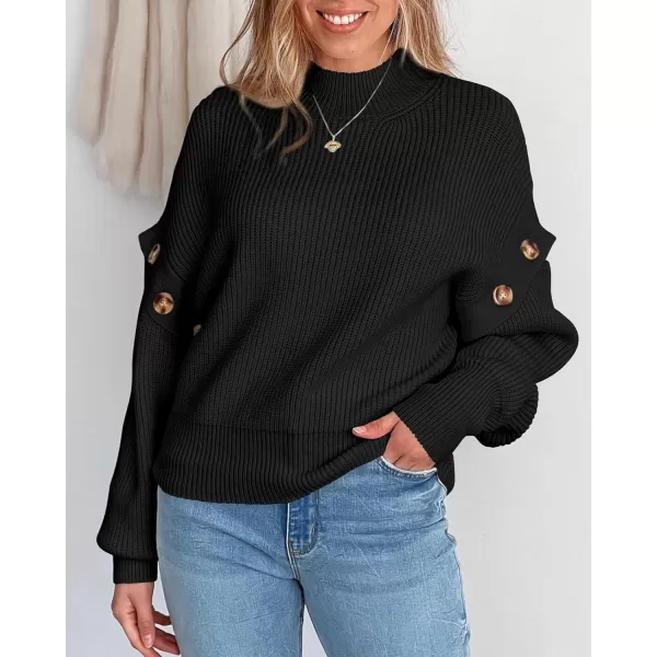 imagePRETTYGARDEN Womens Knit Pullover Sweater 2024 Fall Fashion Clothes Long Sleeve Mock Neck Blouse TopsBlack