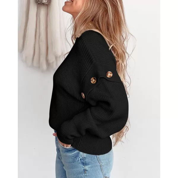 imagePRETTYGARDEN Womens Knit Pullover Sweater 2024 Fall Fashion Clothes Long Sleeve Mock Neck Blouse TopsBlack
