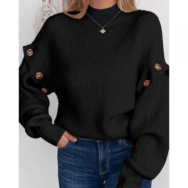 imagePRETTYGARDEN Womens Knit Pullover Sweater 2024 Fall Fashion Clothes Long Sleeve Mock Neck Blouse TopsBlack