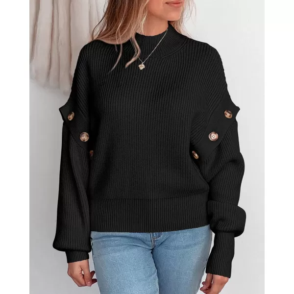 imagePRETTYGARDEN Womens Knit Pullover Sweater 2024 Fall Fashion Clothes Long Sleeve Mock Neck Blouse TopsBlack
