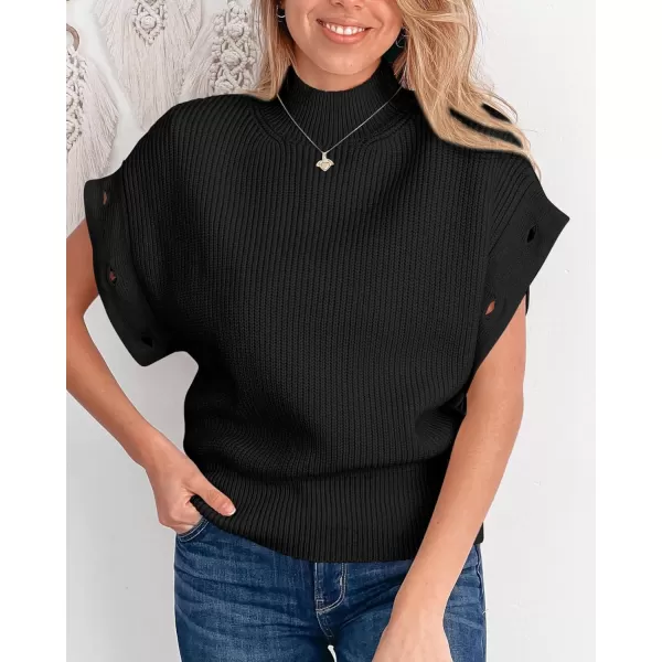 imagePRETTYGARDEN Womens Knit Pullover Sweater 2024 Fall Fashion Clothes Long Sleeve Mock Neck Blouse TopsBlack