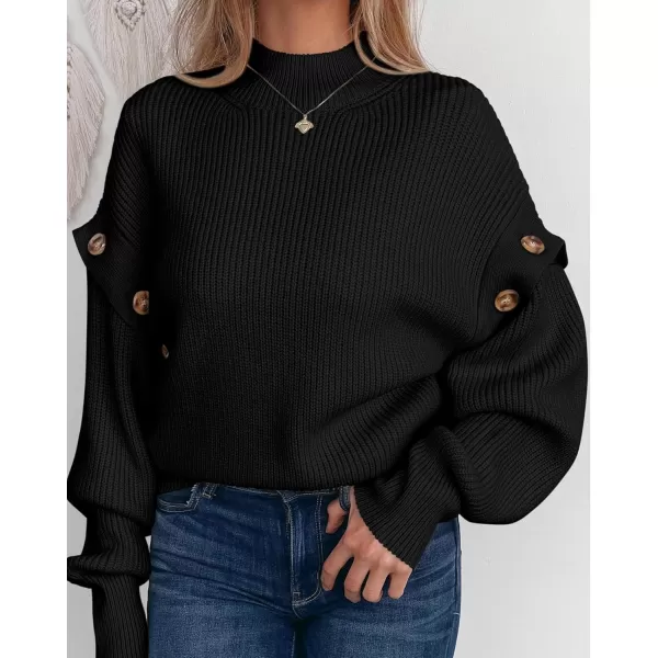 imagePRETTYGARDEN Womens Knit Pullover Sweater 2024 Fall Fashion Clothes Long Sleeve Mock Neck Blouse TopsBlack