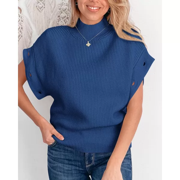 imagePRETTYGARDEN Womens Knit Pullover Sweater 2024 Fall Fashion Clothes Long Sleeve Mock Neck Blouse TopsBlue