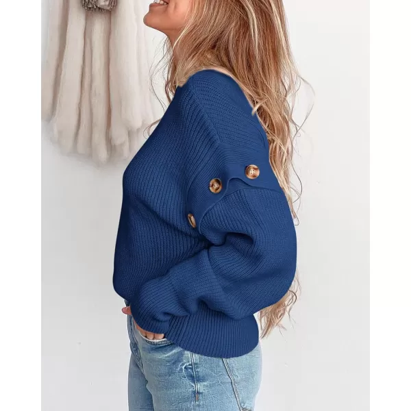 imagePRETTYGARDEN Womens Knit Pullover Sweater 2024 Fall Fashion Clothes Long Sleeve Mock Neck Blouse TopsBlue