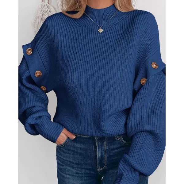 imagePRETTYGARDEN Womens Knit Pullover Sweater 2024 Fall Fashion Clothes Long Sleeve Mock Neck Blouse TopsBlue