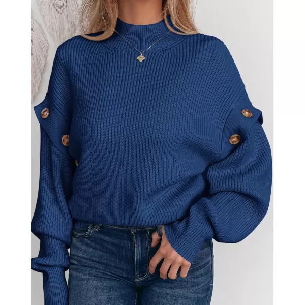 imagePRETTYGARDEN Womens Knit Pullover Sweater 2024 Fall Fashion Clothes Long Sleeve Mock Neck Blouse TopsBlue