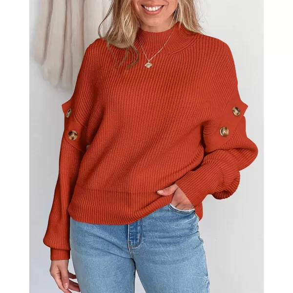 imagePRETTYGARDEN Womens Knit Pullover Sweater 2024 Fall Fashion Clothes Long Sleeve Mock Neck Blouse TopsRust Red