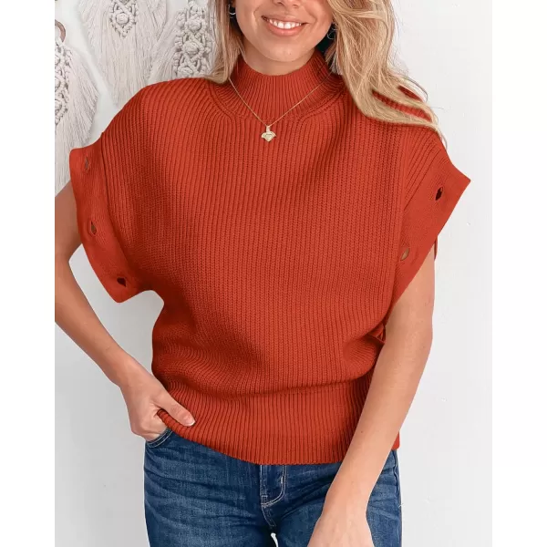 imagePRETTYGARDEN Womens Knit Pullover Sweater 2024 Fall Fashion Clothes Long Sleeve Mock Neck Blouse TopsRust Red