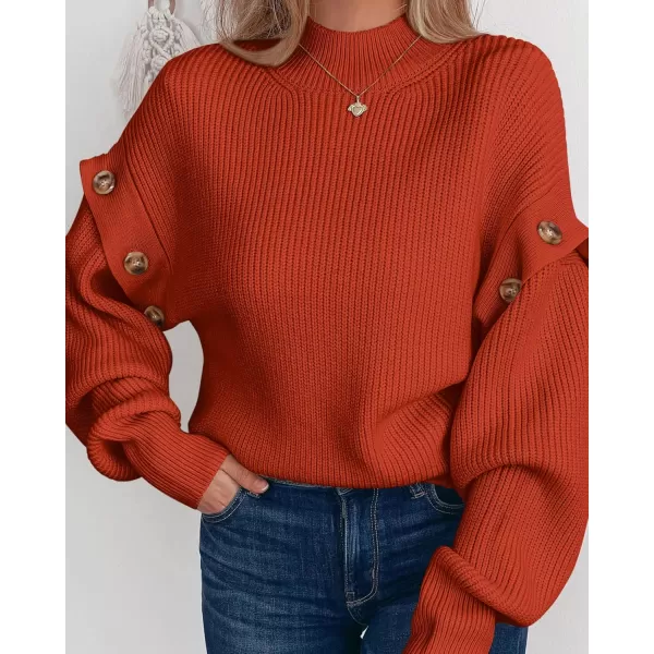 imagePRETTYGARDEN Womens Knit Pullover Sweater 2024 Fall Fashion Clothes Long Sleeve Mock Neck Blouse TopsRust Red