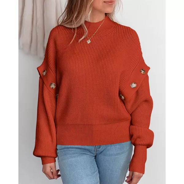 imagePRETTYGARDEN Womens Knit Pullover Sweater 2024 Fall Fashion Clothes Long Sleeve Mock Neck Blouse TopsRust Red