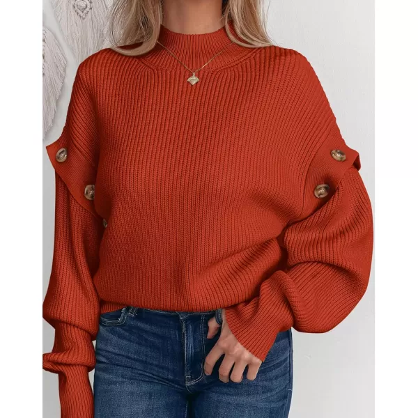 imagePRETTYGARDEN Womens Knit Pullover Sweater 2024 Fall Fashion Clothes Long Sleeve Mock Neck Blouse TopsRust Red
