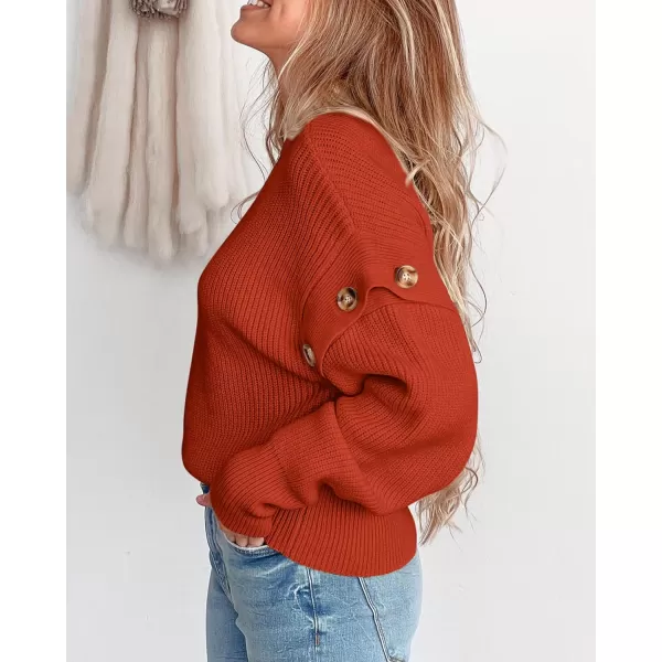 imagePRETTYGARDEN Womens Knit Pullover Sweater 2024 Fall Fashion Clothes Long Sleeve Mock Neck Blouse TopsRust Red