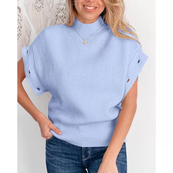 imagePRETTYGARDEN Womens Knit Pullover Sweater 2024 Fall Fashion Clothes Long Sleeve Mock Neck Blouse TopsSky Blue