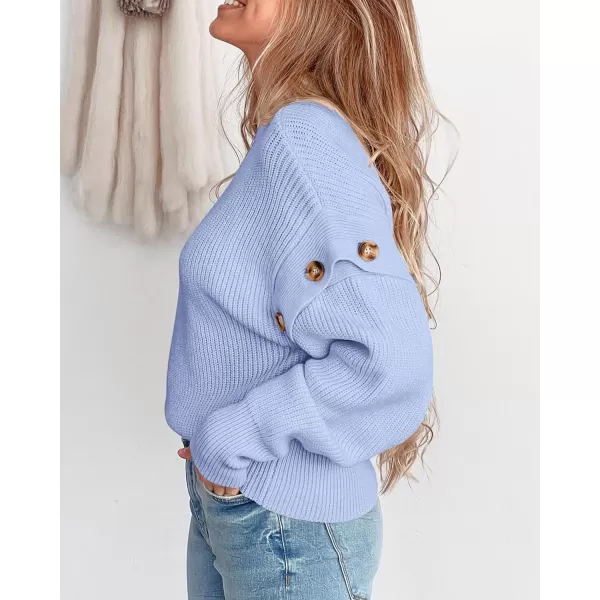 imagePRETTYGARDEN Womens Knit Pullover Sweater 2024 Fall Fashion Clothes Long Sleeve Mock Neck Blouse TopsSky Blue