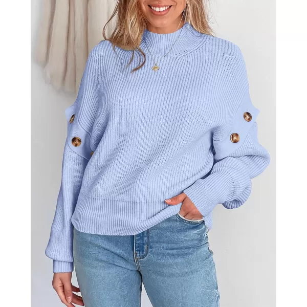 imagePRETTYGARDEN Womens Knit Pullover Sweater 2024 Fall Fashion Clothes Long Sleeve Mock Neck Blouse TopsSky Blue