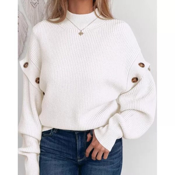 imagePRETTYGARDEN Womens Knit Pullover Sweater 2024 Fall Fashion Clothes Long Sleeve Mock Neck Blouse TopsWhite