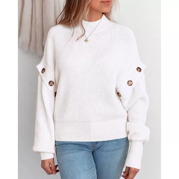 imagePRETTYGARDEN Womens Knit Pullover Sweater 2024 Fall Fashion Clothes Long Sleeve Mock Neck Blouse TopsWhite
