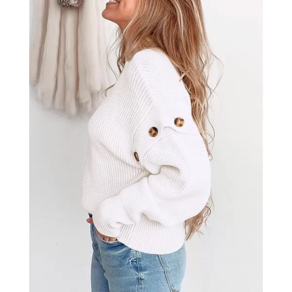 imagePRETTYGARDEN Womens Knit Pullover Sweater 2024 Fall Fashion Clothes Long Sleeve Mock Neck Blouse TopsWhite